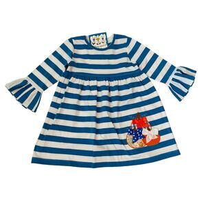 NWT Three Sisters 2T Pumpkin Patch Blue Stripe Dress